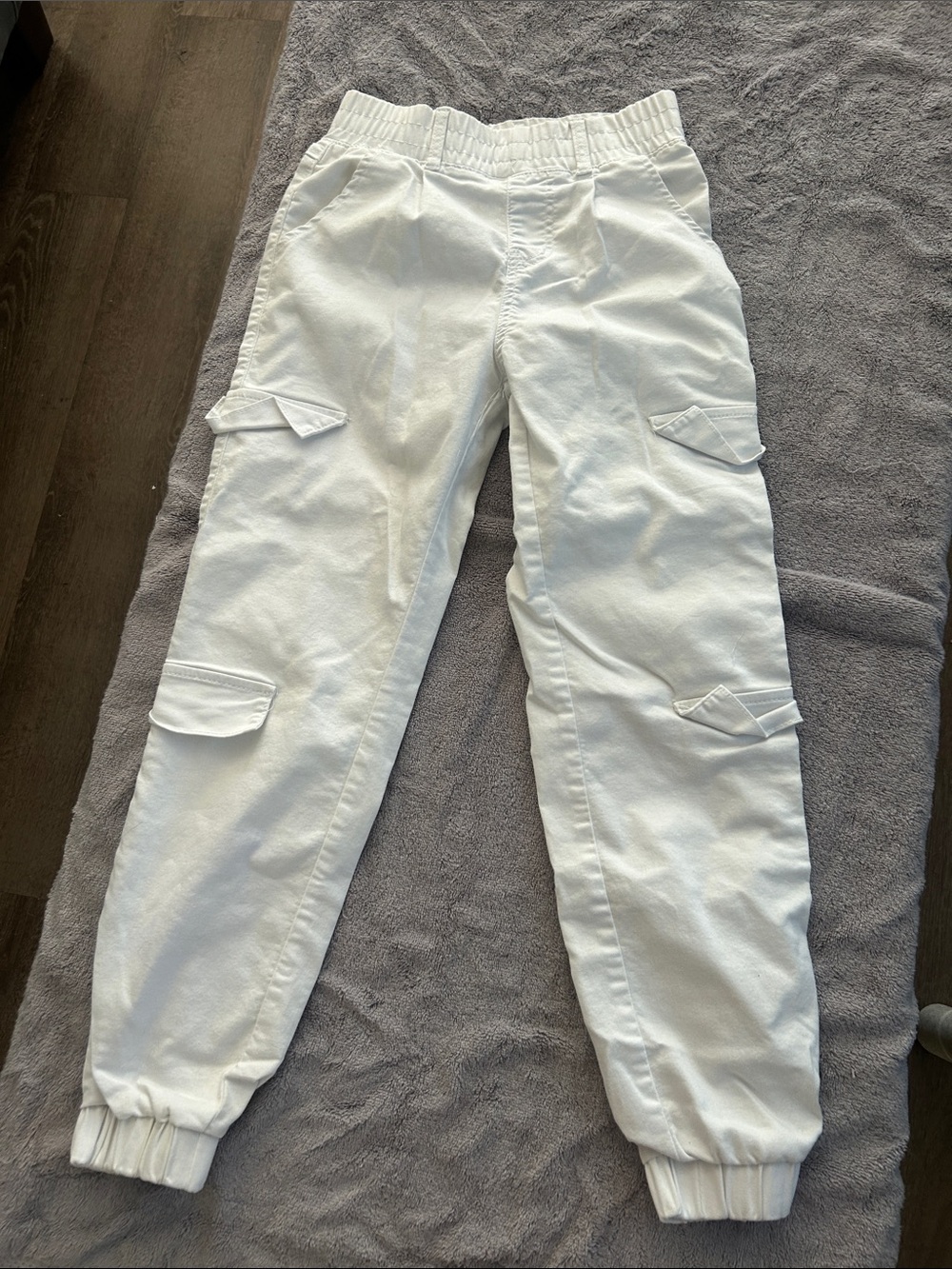 White Cargo Jogger Pants with Elastic Ankles